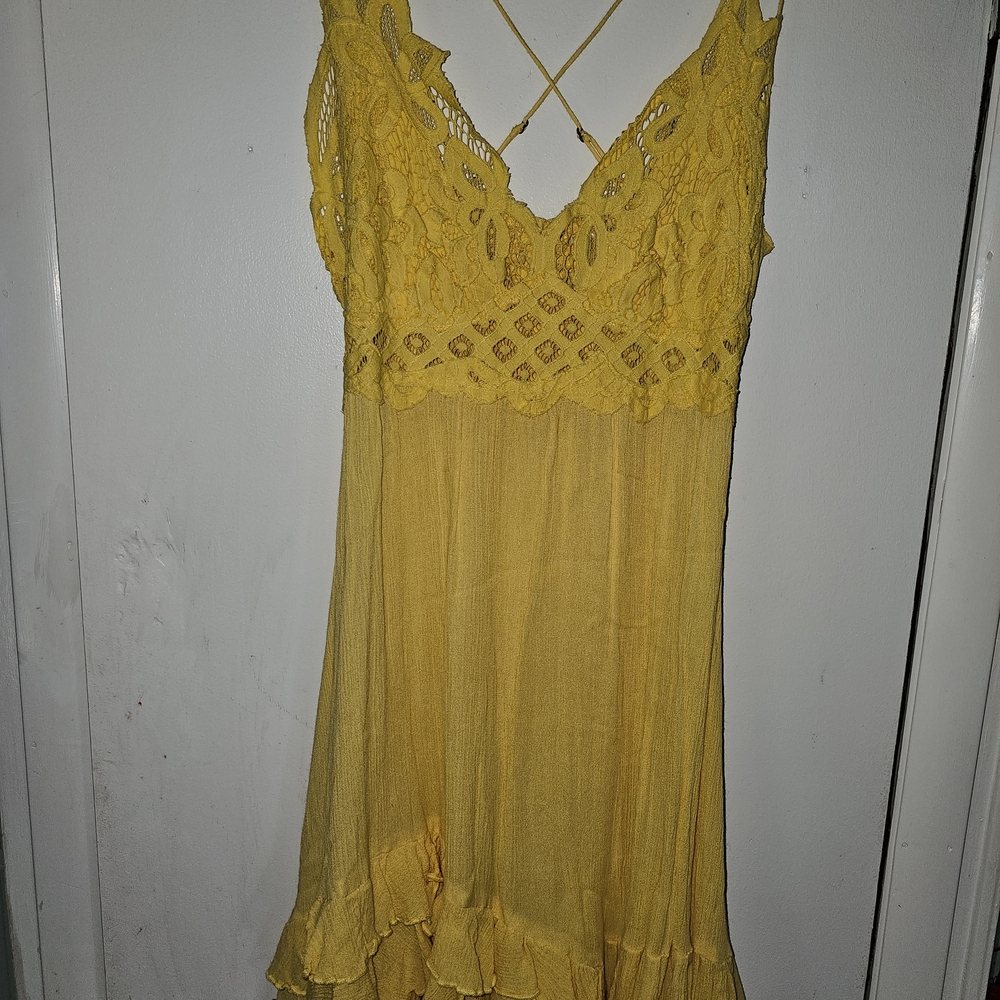 Free People One Size Med Yellow Lace Midi Dress
